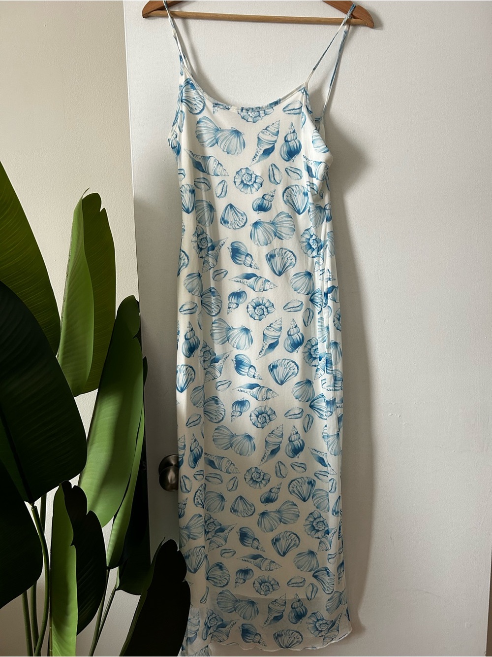 Blue Seashell Print Slip Dress M